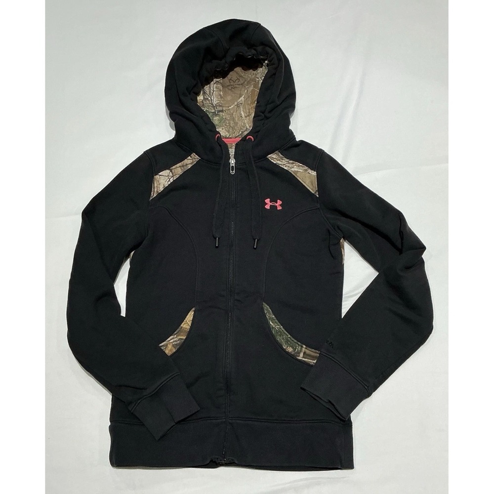 Under Armour Hoodie Womens Medium Black Camo Hunting Outdoors Full Zip